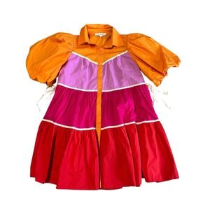 Sofie the Label Colorblock‎ Tiered Dress Womens M Puff Sleeve Button Front